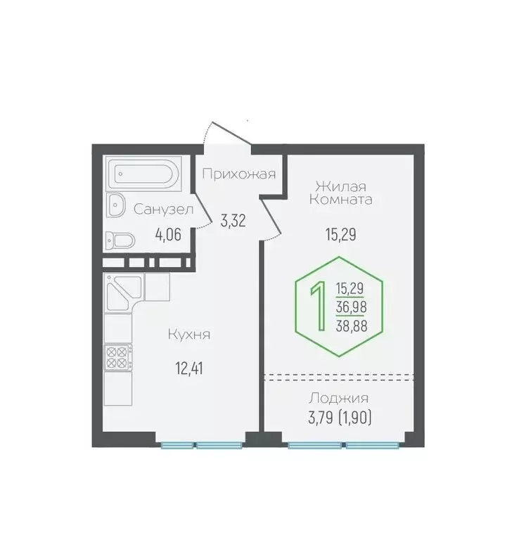 1-комнатная квартира: Краснодар, Обрывная улица, 132/1к1 (36.98 м) - Фото 0