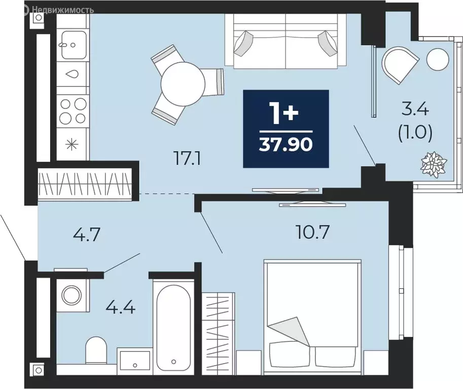 1-комнатная квартира: Тюмень, проезд Капитана Куликова, 5 (40.3 м) - Фото 1