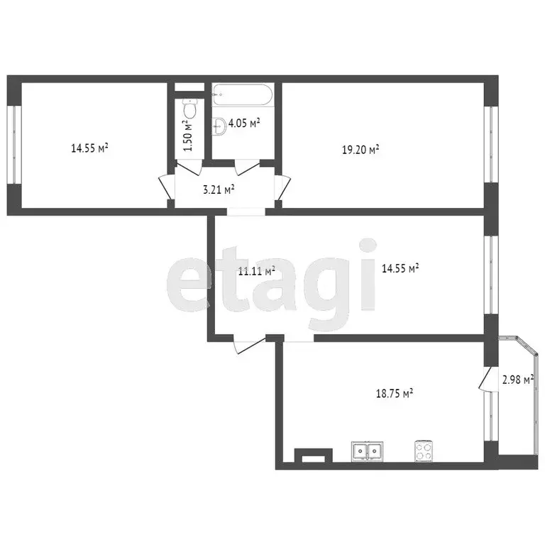 3-комнатная квартира: Тюмень, улица Монтажников, 42 (86.5 м) - Фото 1