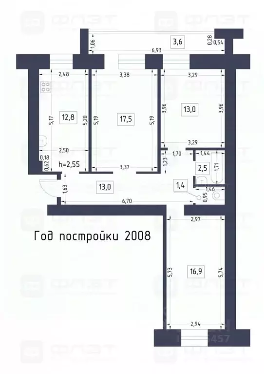 3-к кв. Татарстан, Казань ул. Академика Глушко, 14 (80.7 м) - Фото 1
