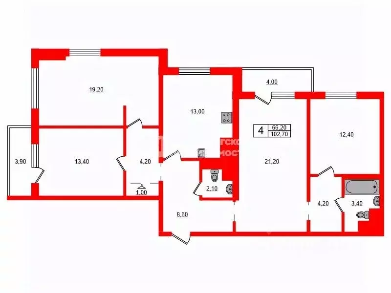 4-к кв. Санкт-Петербург Бестужевская ул., 7к2 (102.7 м) - Фото 1