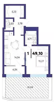 1-к. квартира, 49,1 м, 1/13 эт. - Фото 1