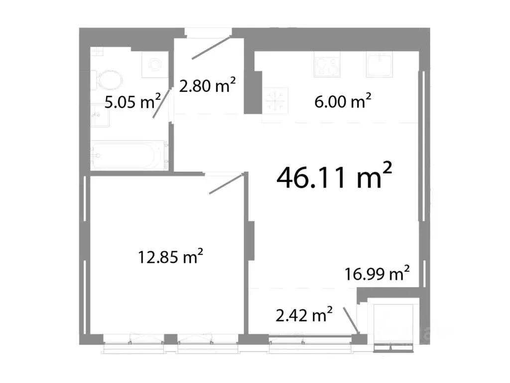 2-к кв. Челябинская область, Челябинск ул. Худякова, 18/4 (46.11 м) - Фото 0
