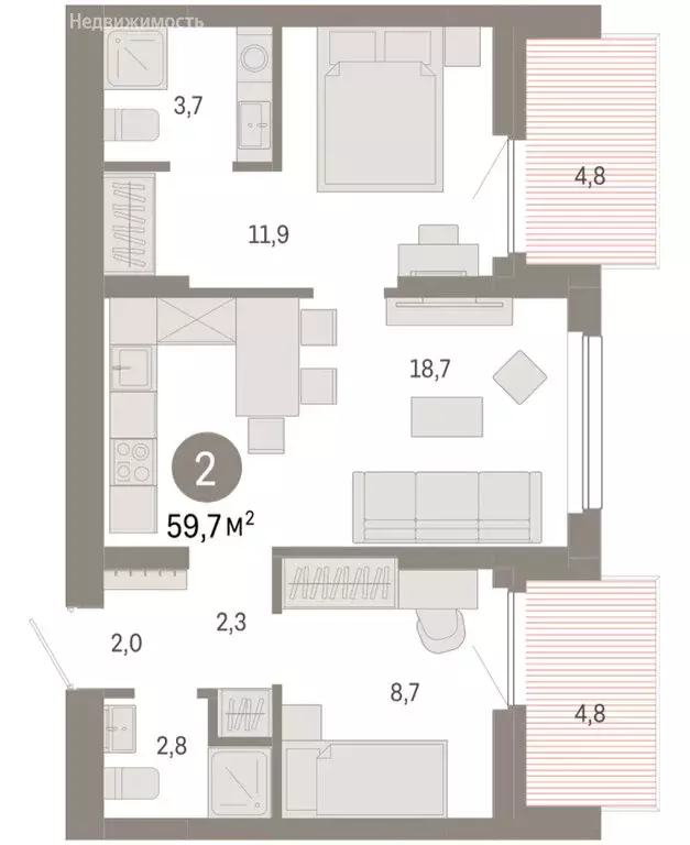 2-комнатная квартира: Новосибирск, квартал Лебедевский, 1/3 (59.7 м) - Фото 1