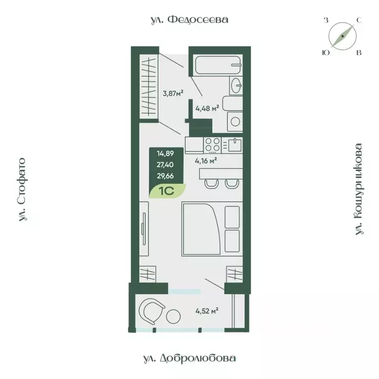 1-к кв. Новосибирская область, Новосибирск  (29.66 м) - Фото 0