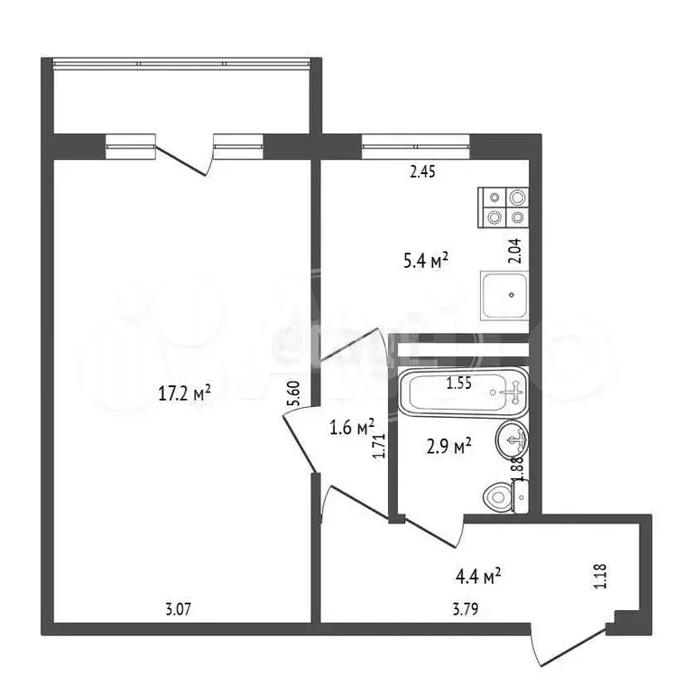 1-к. квартира, 31,5 м, 4/5 эт. - Фото 0