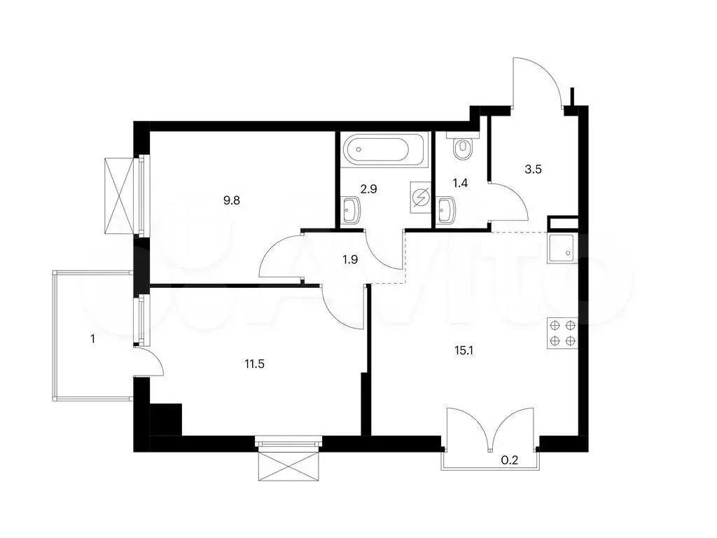 2-к. квартира, 47,3 м, 3/9 эт. - Фото 0