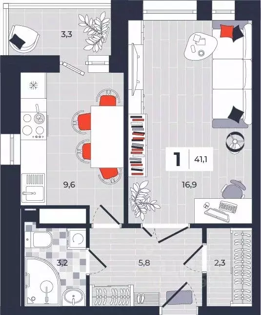 1-к кв. Тульская область, Тула ул. Академика Насоновой, 1А (41.1 м) - Фото 1