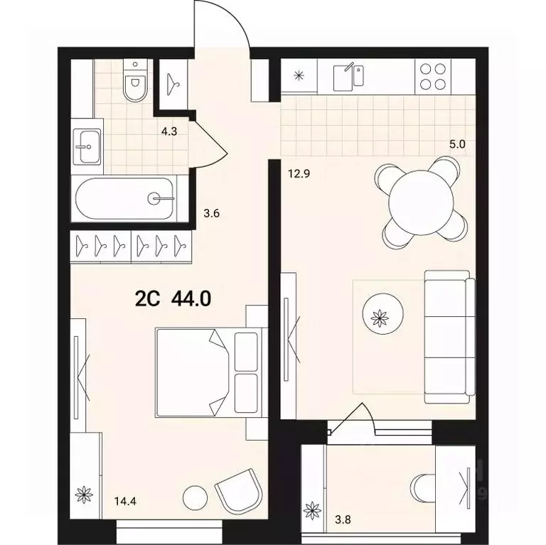 2-к кв. Новосибирская область, Обь Геодезия мкр,  (44.0 м) - Фото 0