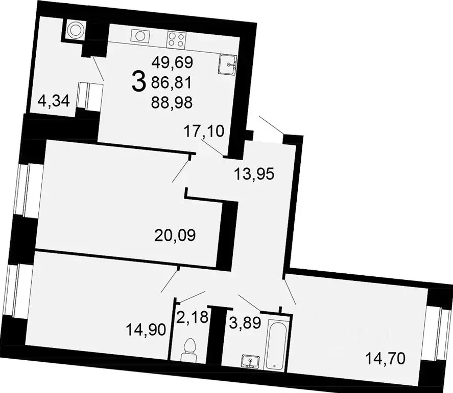 3-к кв. Рязанская область, Рязань Шереметьевская ул., 10к5 (89.5 м) - Фото 2