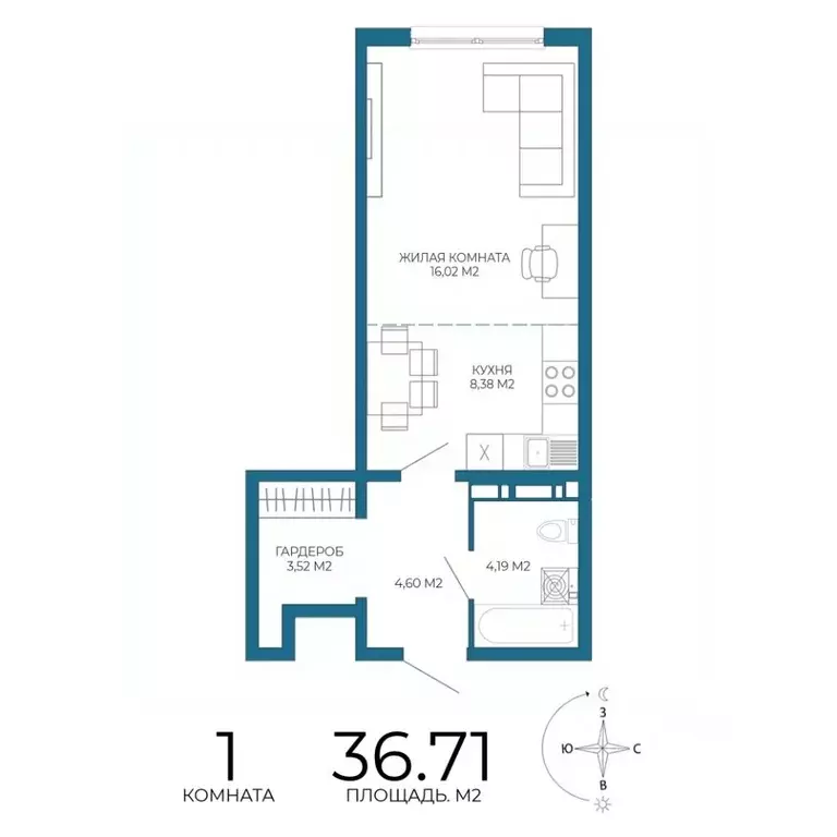 1-к кв. Пензенская область, Пенза Чаадаев жилой комплекс (36.71 м) - Фото 1