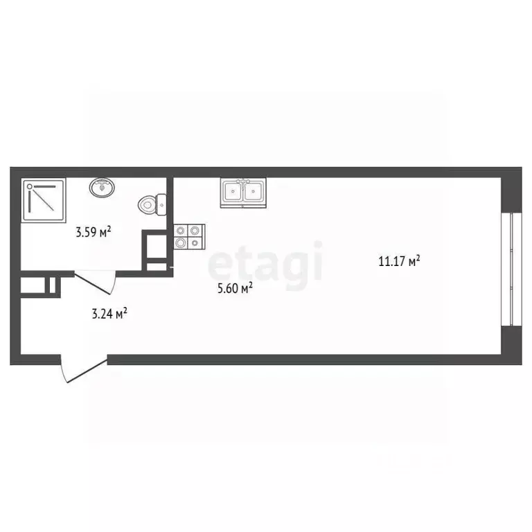 Студия Тюменская область, Тюмень ул. Первооткрывателей, 8 (27.2 м) - Фото 1