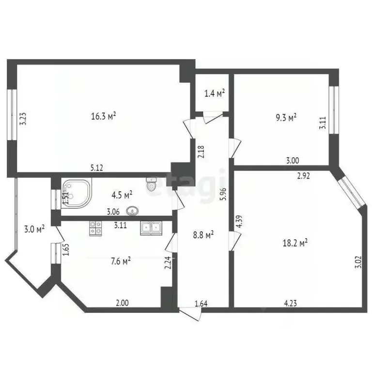 3-к кв. Ростовская область, Ростов-на-Дону просп. Соколова, 23 (66.9 ... - Фото 1