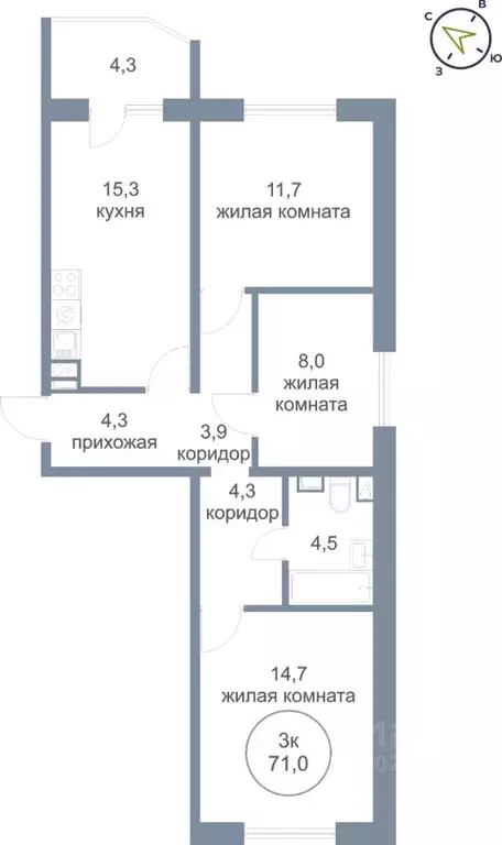 3-к кв. Ханты-Мансийский АО, Нефтеюганск 4-й мкр, 4к1 (71.0 м) - Фото 0