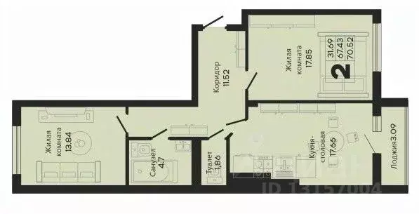 2-к кв. Калининградская область, Калининград Закатная ул. (71.0 м) - Фото 1