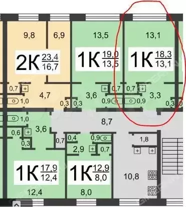 Квартира-студия, 18,7 м, 4/5 эт. - Фото 1