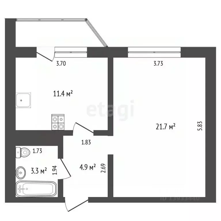 1-к кв. Тюменская область, Тюмень ул. Арктическая, 7к1 (41.3 м) - Фото 2