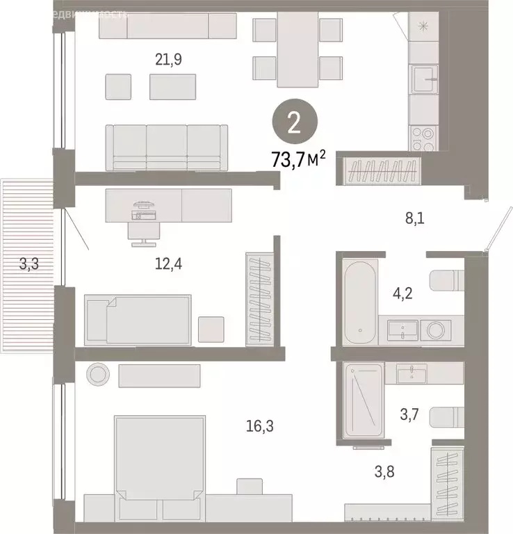 2-комнатная квартира: Новосибирск, Большевистская улица, с49 (73.67 м) - Фото 0