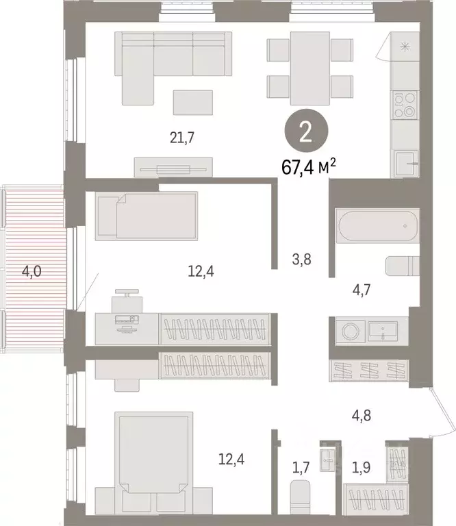 2-к кв. Липецкая область, Липецк пл. Петра Великого, 1 (67.4 м) - Фото 1