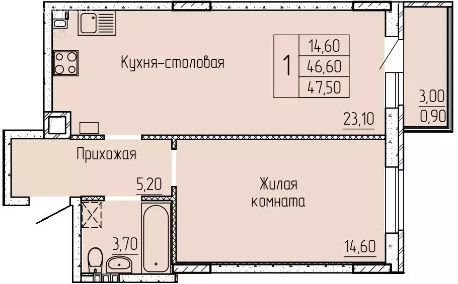 1-комнатная квартира: Батайск, улица Макаровского, 4к1 (46.8 м) - Фото 0