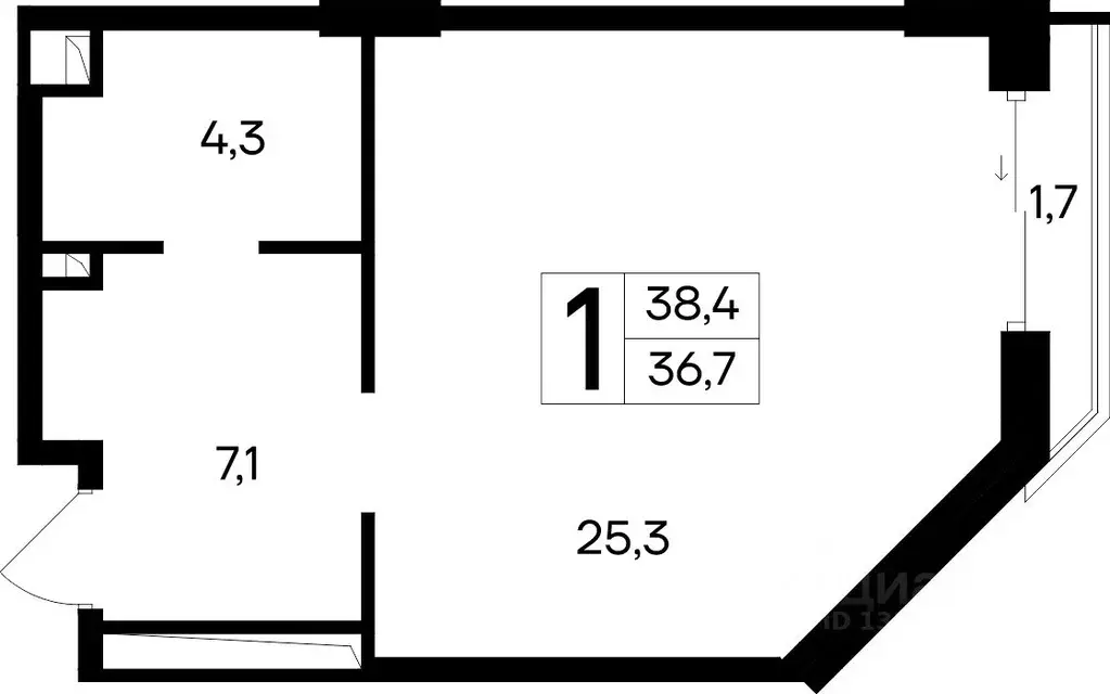 1-к кв. Крым, Евпатория Курортный кв-л,  (38.4 м) - Фото 1