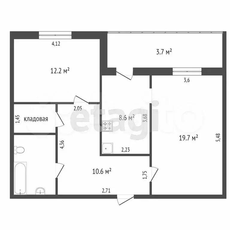 2-к. квартира, 61,5 м, 2/5 эт. - Фото 0