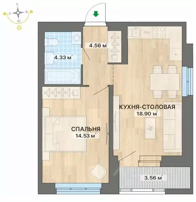 1-к кв. Свердловская область, Екатеринбург ул. Южногорская (45.88 м) - Фото 0