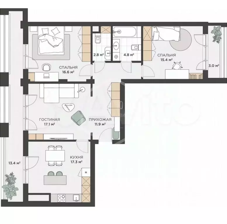 3-к кв. Калининградская область, Калининград ул. Генерал-фельдмаршала ... - Фото 2