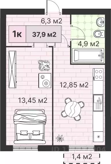 1-к кв. Калининградская область, Гурьевский муниципальный округ, пос. ... - Фото 1