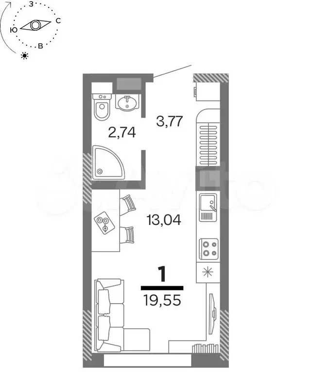 1-к. квартира, 19,6 м, 10/25 эт. - Фото 0