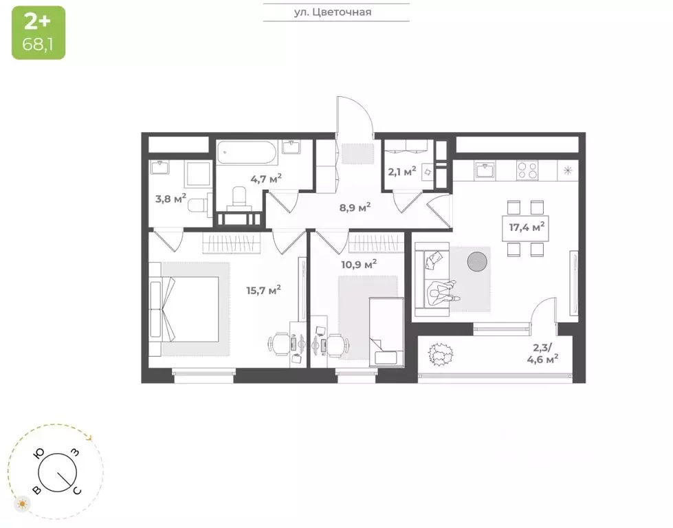 2-к кв. Тверская область, Тверь Соминка мкр,  (65.8 м) - Фото 1