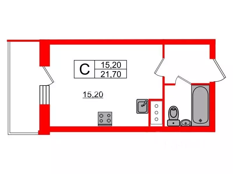 Студия Санкт-Петербург ул. Русановская, 24 (21.7 м) - Фото 1