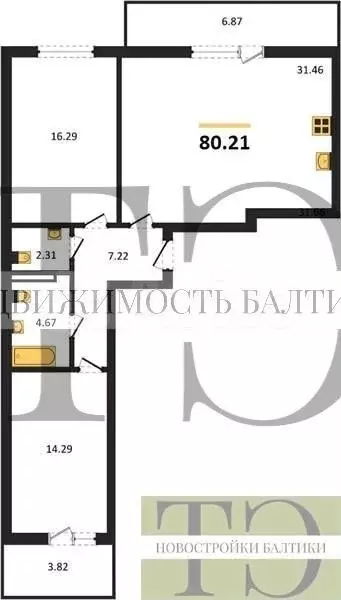 2-к. квартира, 80,2 м, 2/10 эт. - Фото 0