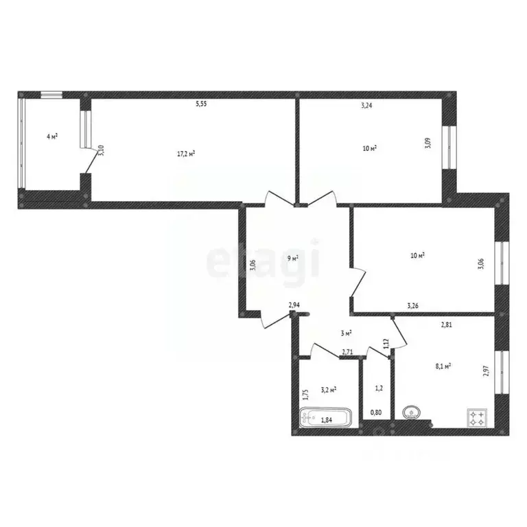 3-к кв. Башкортостан, Уфа ул. Академика Королева, 4 (61.7 м) - Фото 2