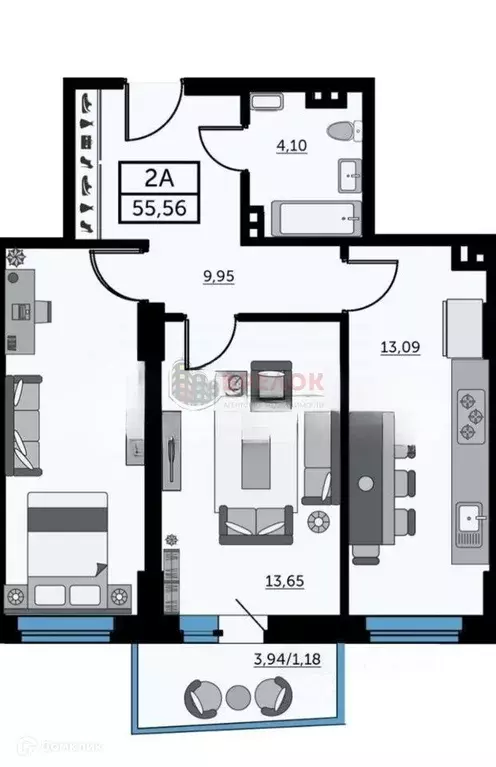 Продаётся 2-к квартира, 55.4 м - Фото 0