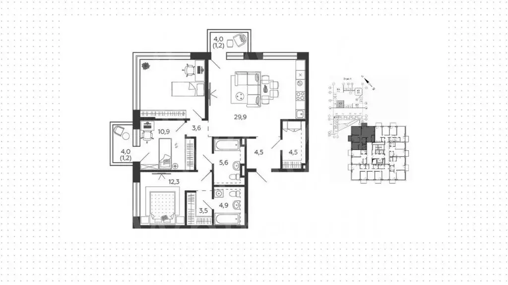 4-комнатная квартира: Москва, набережная Марка Шагала (99 м) - Фото 1