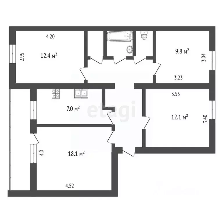 4-к кв. Калужская область, Калуга ул. Дружбы, 12 (78.1 м) - Фото 2
