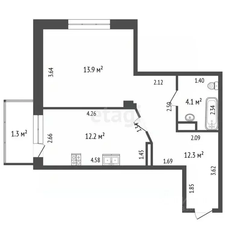 1-к кв. Омская область, Омск ул. Дианова, 27 (43.0 м) - Фото 1