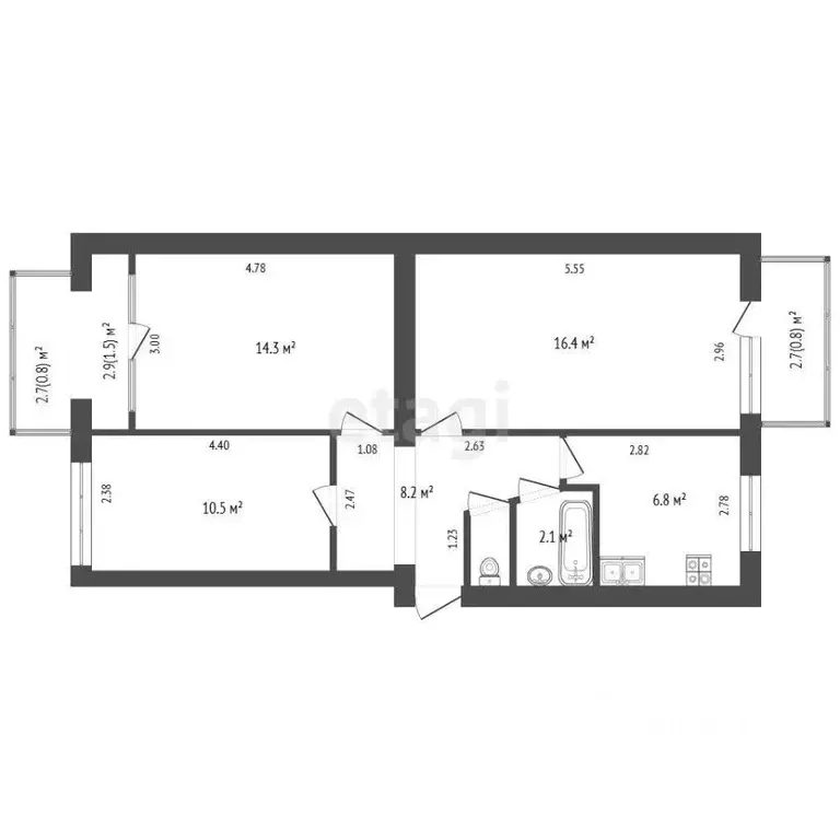 3-к кв. Крым, Евпатория ул. Тимирязева, 3 (59.2 м) - Фото 2
