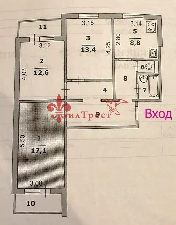 3-к кв. Белгородская область, Белгород ул. Есенина, 14 (70.8 м) - Фото 1