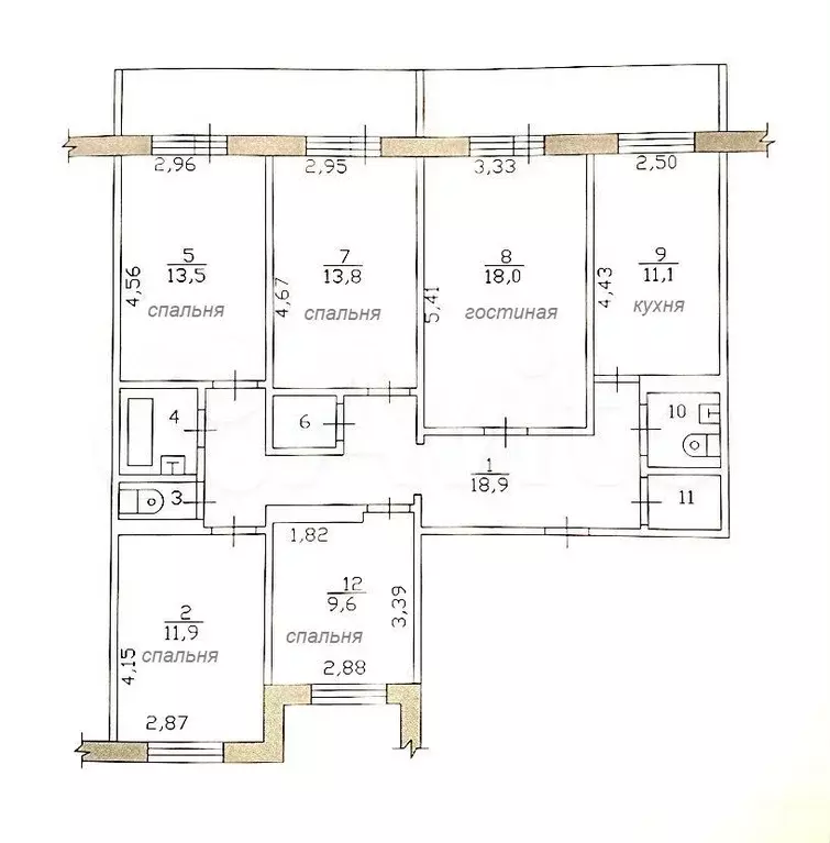 5-к. квартира, 113,7 м, 1/9 эт. - Фото 0