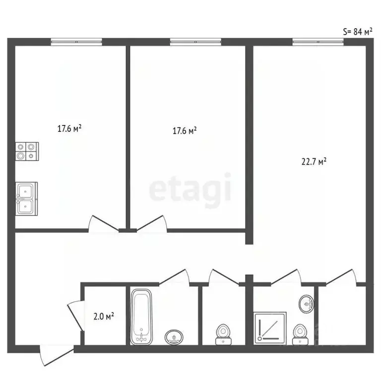 2-к кв. Санкт-Петербург ш. Революции, 3к2 (84.0 м) - Фото 2