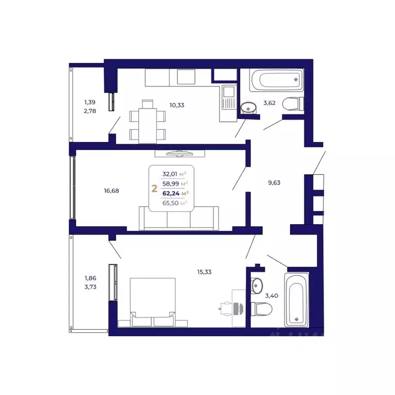 2-к кв. Башкортостан, Уфа Затон-Восточный жилрайон, Паруса жилой ... - Фото 1