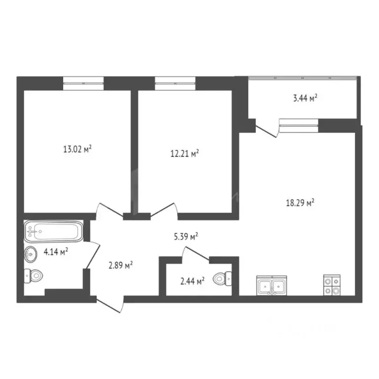 2-к кв. Тюменская область, Тюмень ул. Николая Глебова, 3 (59.1 м) - Фото 2