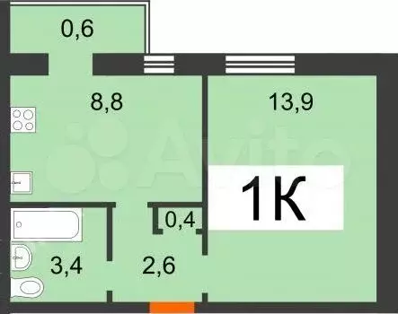 1-к. квартира, 28,8 м, 5/5 эт. - Фото 0