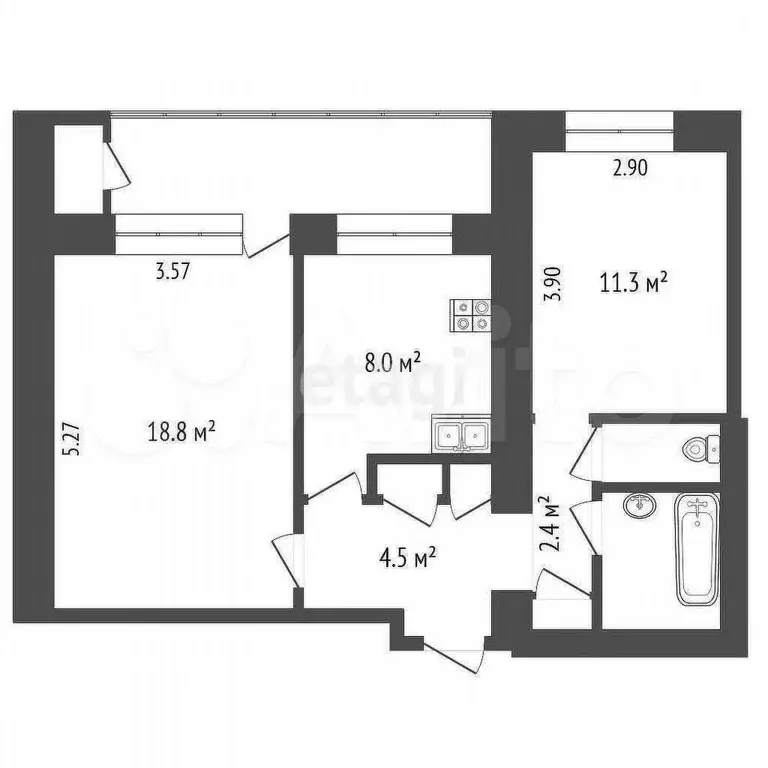 2-к. квартира, 50,4 м, 6/9 эт. - Фото 0