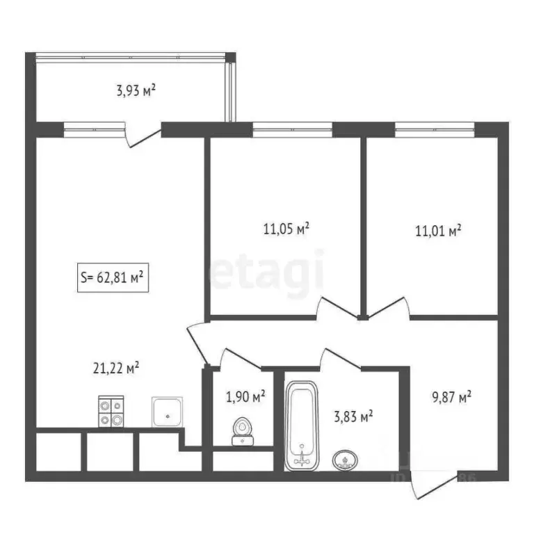 2-к кв. Тульская область, Тула ул. Карпова, 98к1 (62.81 м) - Фото 1