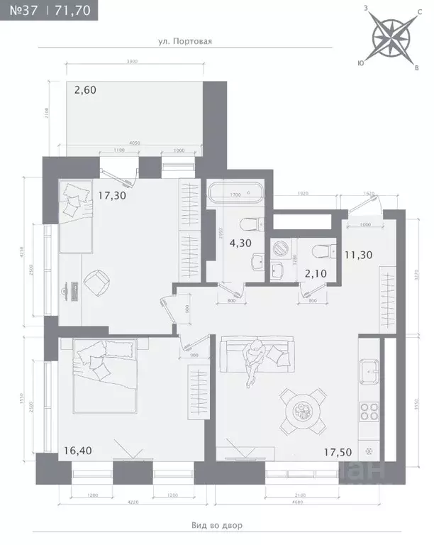 2-к кв. Татарстан, Казань 1712 жилой комплекс (71.5 м) - Фото 1