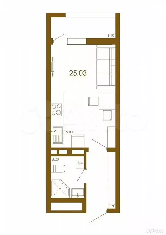 Квартира-студия, 25 м, 6/13 эт. - Фото 1