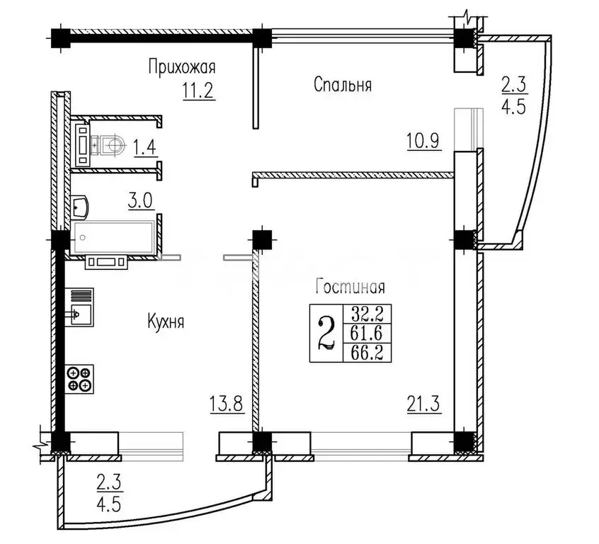 2-комнатная квартира: Воронеж, улица Козо-Полянского, 9 (66.2 м) - Фото 0